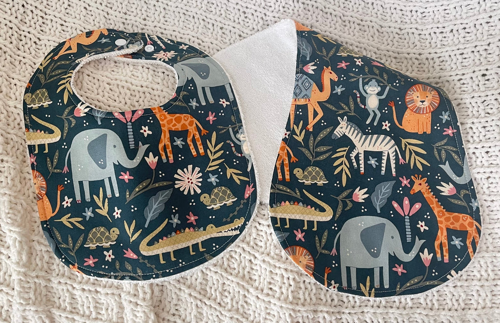 Jungle theme Bib and Burp cloth Set