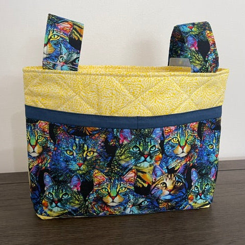 Yellow Mobility Walker Bag with Cat theme pockets