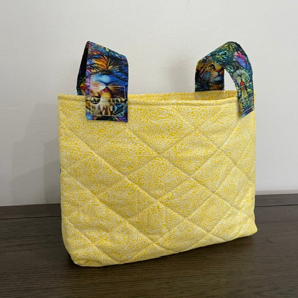 Yellow Mobility Walker Bag with Cat theme pockets