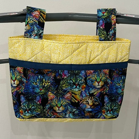 Yellow Mobility Walker Bag with Cat theme pockets