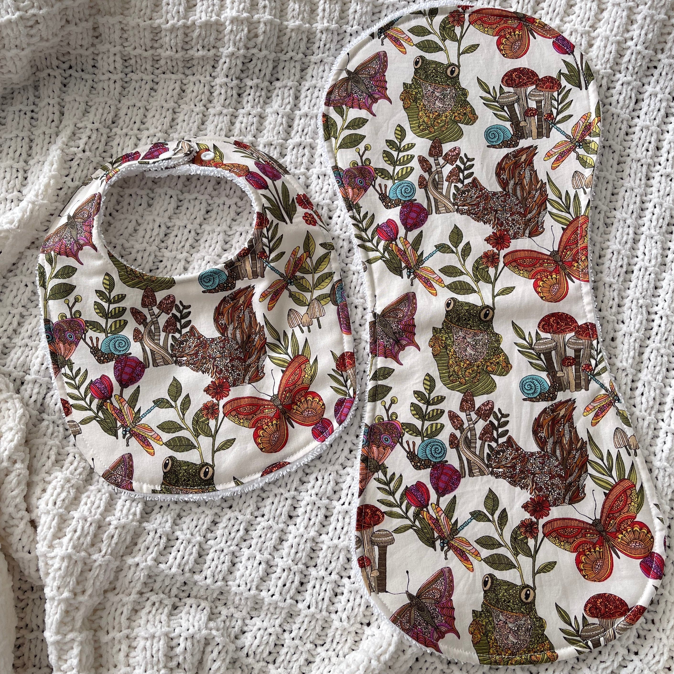 Woodland Animals Bib and Burp Cloth