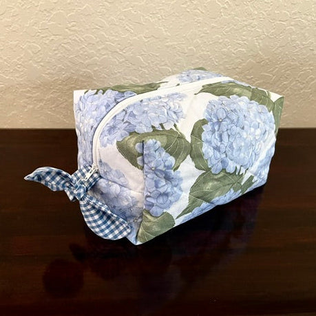 Blue Hydrangea Large Boxy Makeup Bag/Essential Bag