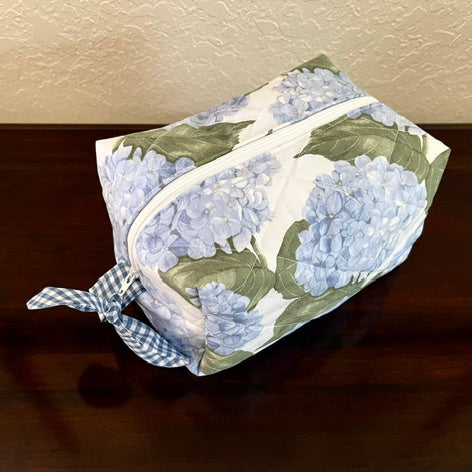 Blue Hydrangea Large Boxy Makeup Bag/Essential Bag