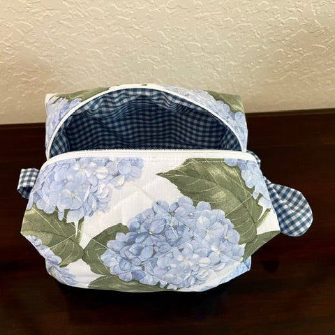 Blue Hydrangea Large Boxy Makeup Bag/Essential Bag